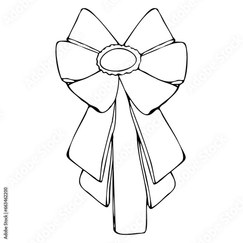 Vector multilayer long bow in doodle style black linear isolated