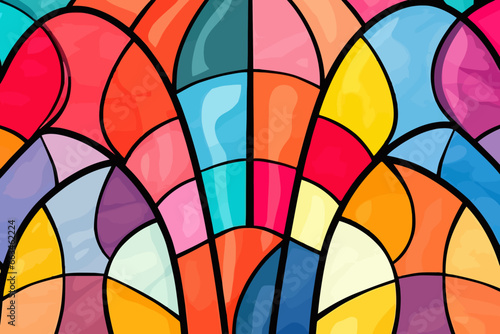 Stained glass window quirky doodle pattern, wallpaper, background, cartoon, vector, whimsical Illustration