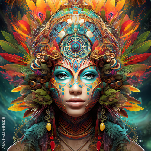 psychedelic, parallel world, abstract reality, parallel universe, psychedelic hallucination, colors, the female face, india, abstract formats, The face itself with geometric shapes, generative AI