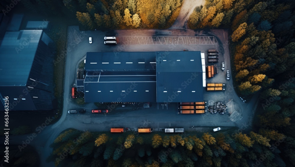 an aerial view of a warehouse in the woods Generative Ai - obrazy, fototapety, plakaty 