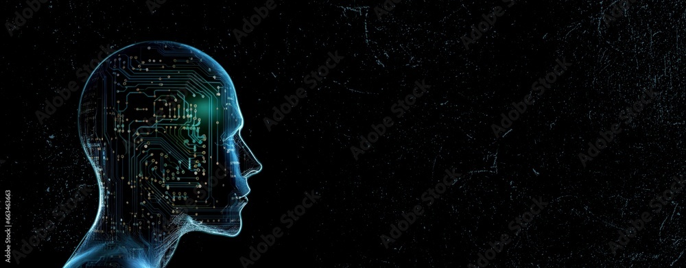 Artificial intelligence concept. Humanoid robot head. Generative AI. - obrazy, fototapety, plakaty 