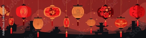 Festive Chinese New Year Scene with Red Lanterns