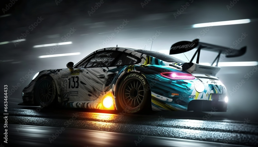 driving racing car speeding at night