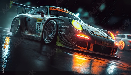 racing car show urban at night