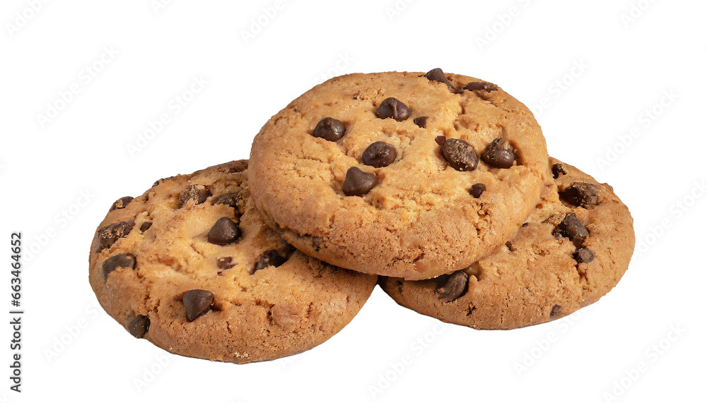 Three Chocolate Chip Cookies isolated on a Transparent Background, chocolate chip cookies isolated, cookies, food photography, desert, baked goods Three Chocolate Chip Cookies isolated on a Transparent Background, chocolate chip cookies isolated, cookies, food photography, desert, baked goods
