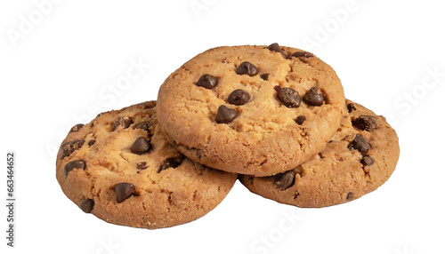Three Chocolate Chip Cookies isolated on a Transparent Background, chocolate chip cookies isolated, cookies, food photography, desert, baked goods