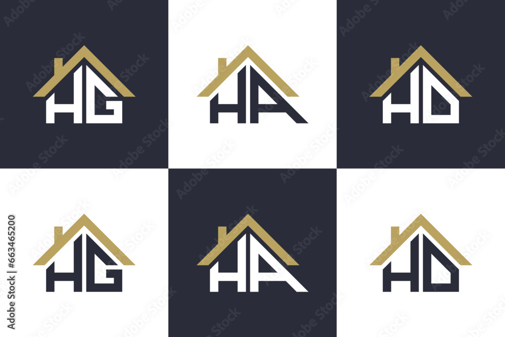 set of letter hg,ha,hd logo design with house illusration concept set of letter hg,ha,hd logo design with house illusration concept