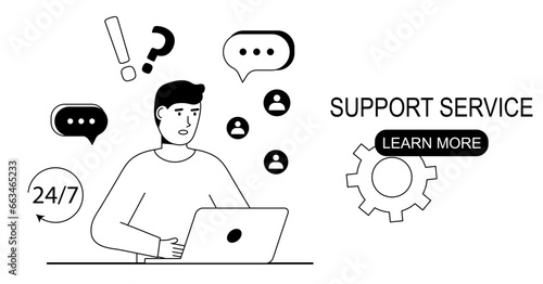 Customer service concept illustrations.  Customer service, hotline operator advises customer.Work in call center, support service, hotline. Vector illustration.