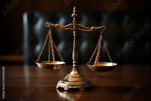 Justice scales on table. Generative AI