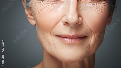 Skincare Transformation - Rejuvenated Half Face of a Mature Woman, Cosmetic Advertising Concept