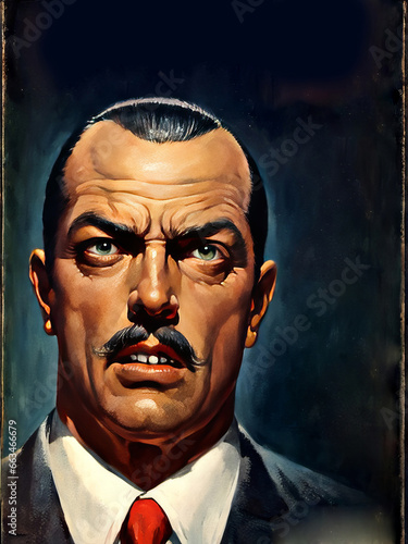 Pulp Comic Book Mock Up Cover Man in Suit Slick Hair Thin Moustache Horror Text Ready