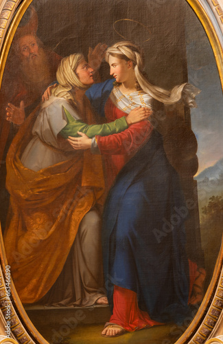 Photography GENOVA, ITALY - MARCH 5, 2023: The painting of Visitation the church Basilica di Santa Maria delle Vigne by Giuseppe Passano (1786 - 1849)