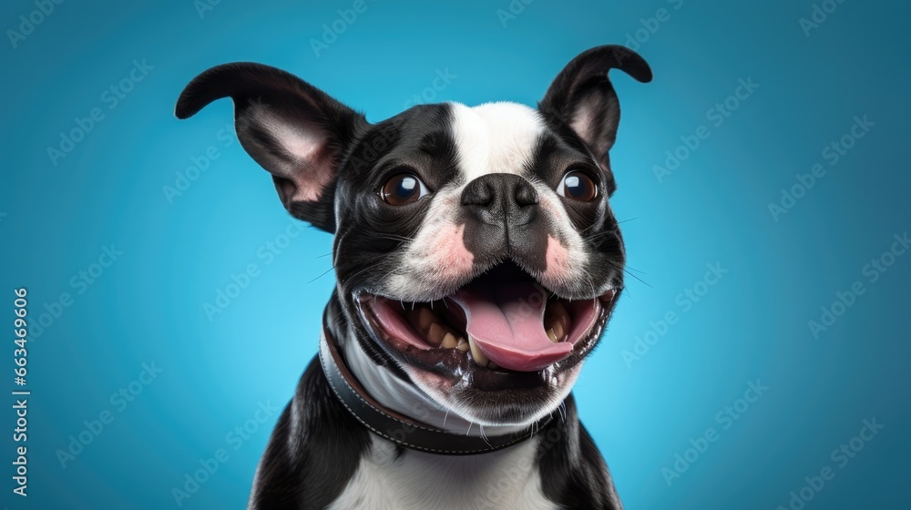 Smiling Canine Ambassador - Boston Terrier Dog with a Happy Expression, Promoting Pet Health and Welfare