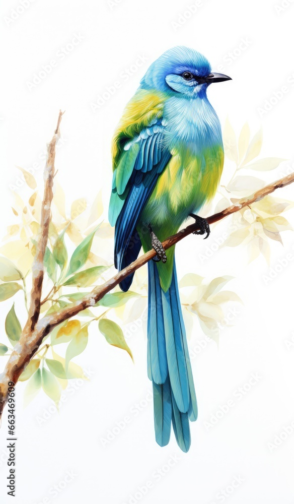 A vibrant blue bird perched on a tree branch