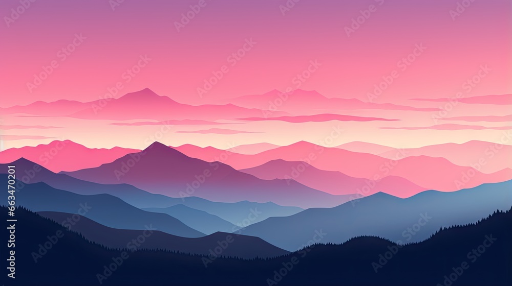 Fototapeta premium a pink and blue sky with mountains in the background and a pink sky. generative ai