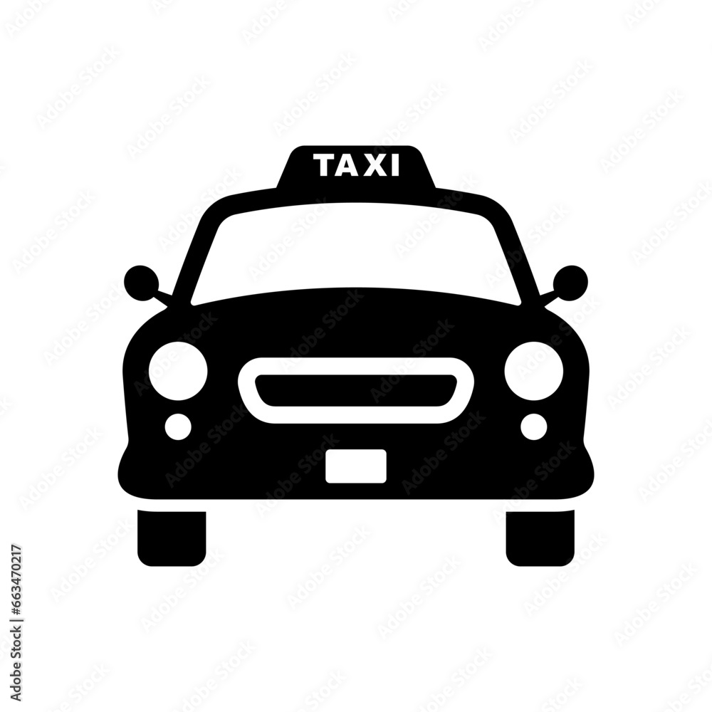Car icon. Taxi. Black silhouette. Front view. Vector simple flat graphic illustration. Isolated object on a white background. Isolate. Car icon. Taxi. Black silhouette. Front view. Vector simple flat graphic illustration. Isolated object on a white background. Isolate.