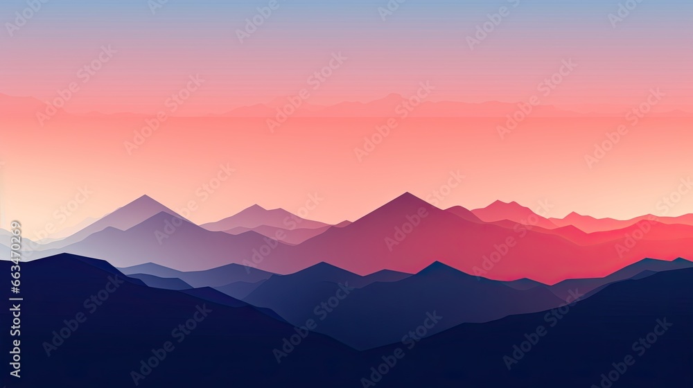  a mountain range with a pink sky in the background and a blue sky in the foreground.  generative ai