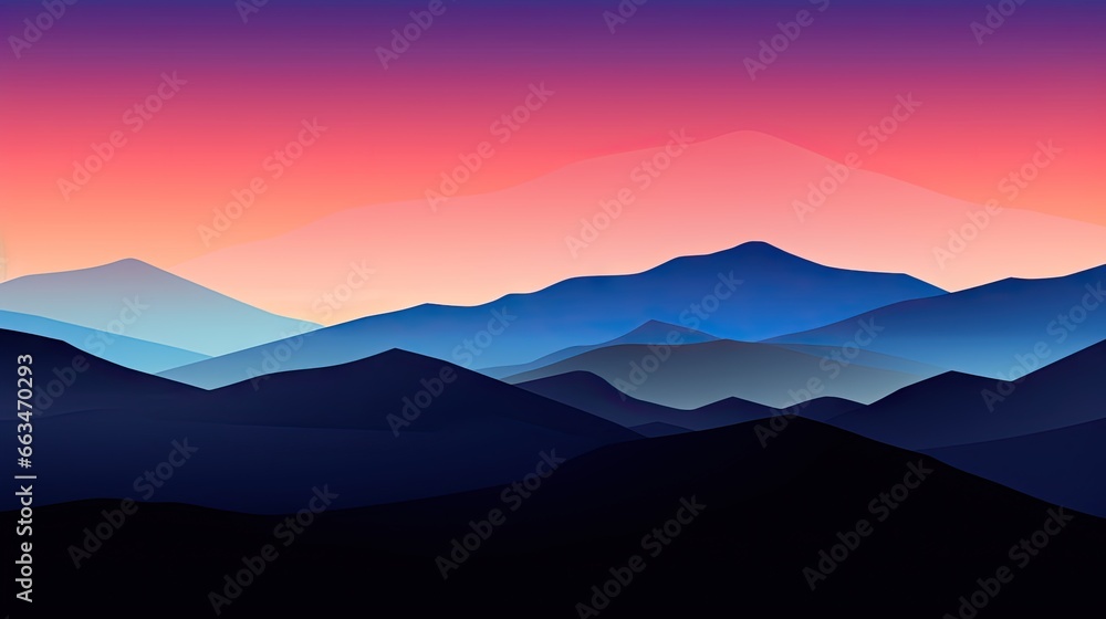  a mountain range with a pink sky in the background and a purple sky in the foreground.  generative ai