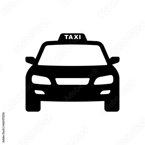 Car icon. Taxi. Black silhouette. Front view. Vector simple flat graphic illustration. Isolated object on a white background. Isolate.