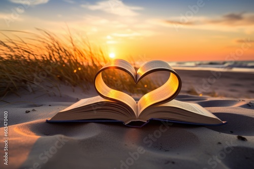 An open book with a heart-shaped cutout on its pages
