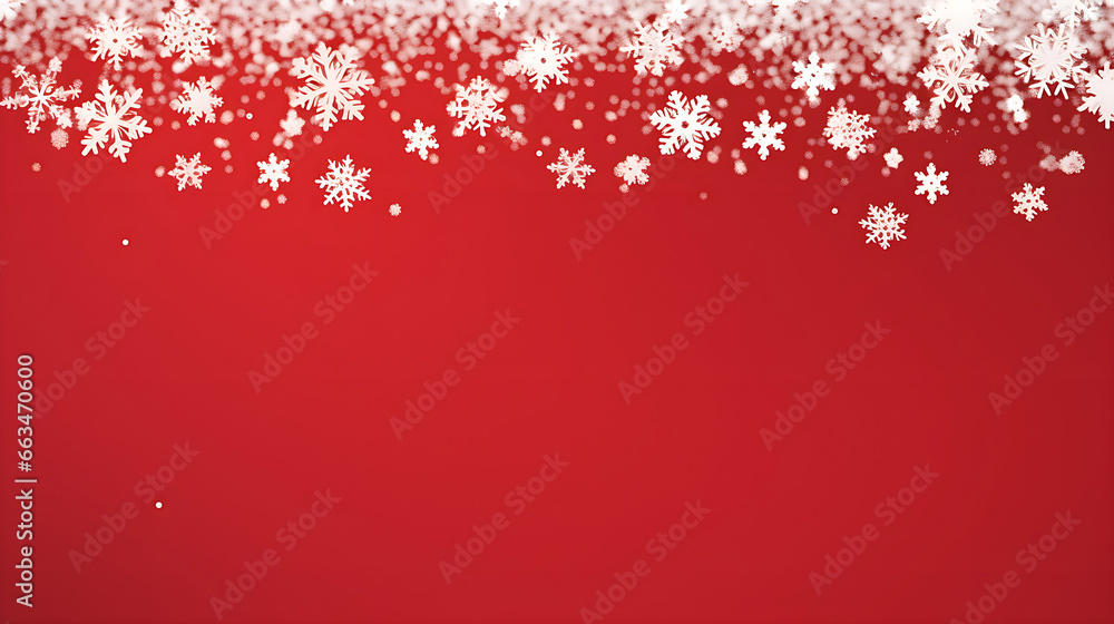 Christmas illustration with white snowflakes on red background with place for text