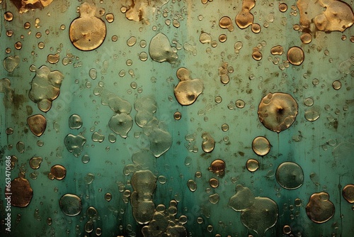Antique wallpaper patterns layered over with water droplets in macro