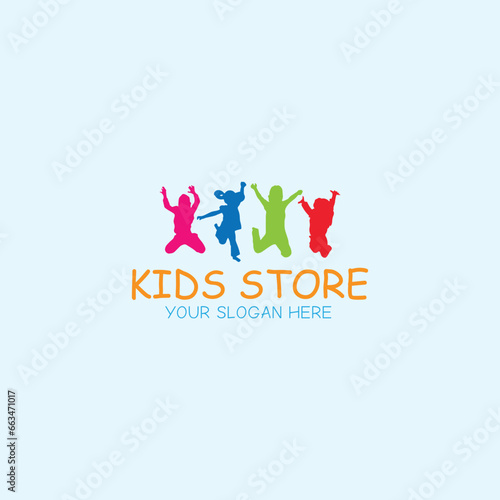 kids playing fashion store logo design vector