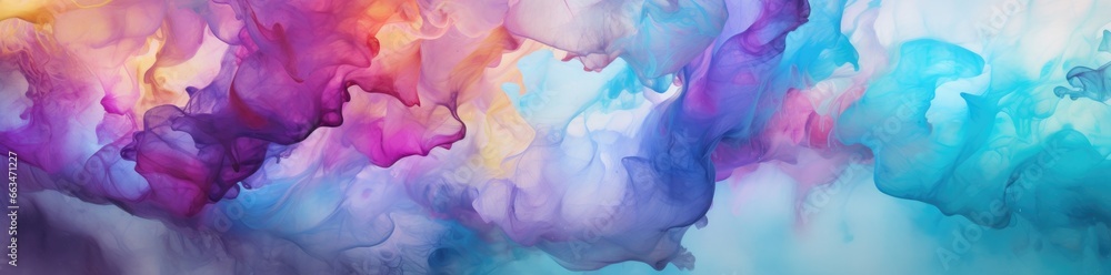 An abstract painting with vibrant blue, purple, and pink hues