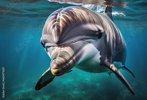close up illustration of a dolphin in water. generative ai