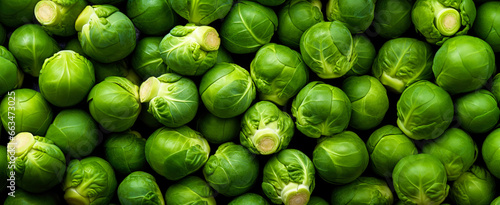 Heap of Brussels sprout vegetables, closeup macro detail. Generative AI