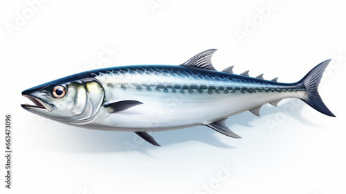 mackerel fish, known for its distinctive patterns and sleek shape, set against a clean, white background