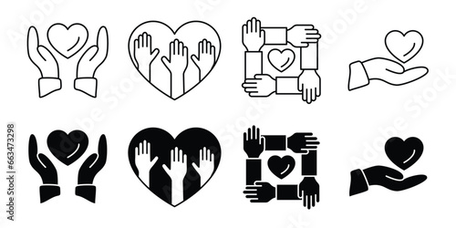 Heart in hand icons set. Flat and line style  icon.