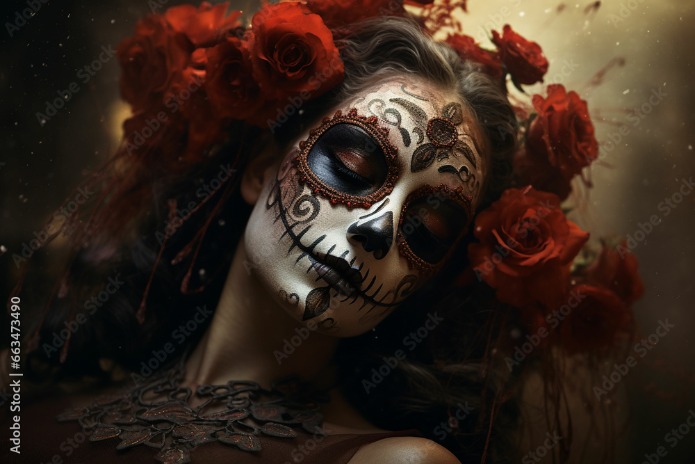 attractive young woman with sugar skull makeup Hispanic children celebrating Dia de los Muertos dia de los muertos of calavera catrina attractive young woman with sugar skull makeup Hispanic children celebrating Dia de los Muertos dia de los muertos of calavera catrina