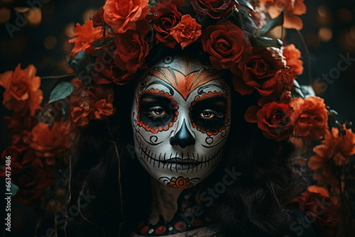 attractive young woman with sugar skull makeup Hispanic children celebrating Dia de los Muertos dia de los muertos of calavera catrina © Zeeshan