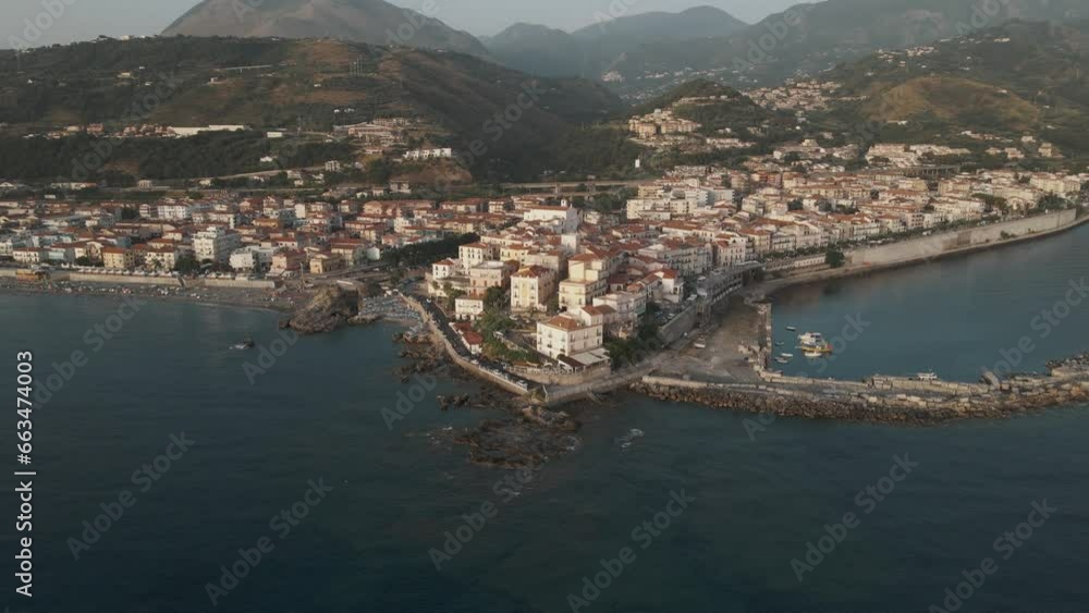 Aerial view of Diamante, a small town along the Mediterranean coastline at sunset in Calabria, Italy Aerial view of Diamante, a small town along the Mediterranean coastline at sunset in Calabria, Italy