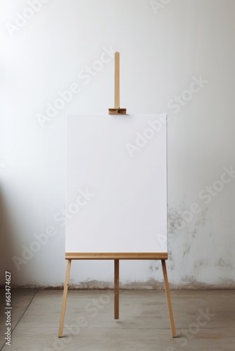 An empty wooden easel with a blank canvas ready to be painted