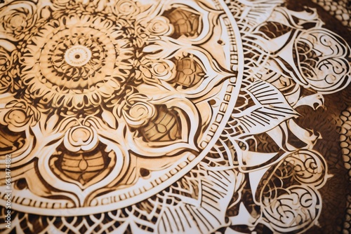 Close-up of intricate mandala patterns on recycled paper