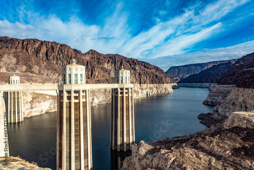 Hydro-generators at the Hoover Dam, located between mountains on the Colorado River on the border between the states of Arizona and Nevada in the United States of America. photo