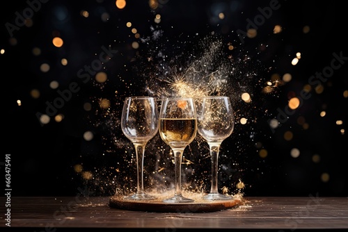 Gold sparkling details, brightness, fireworks and champagne. These festive designs can be used as banners and for social media.