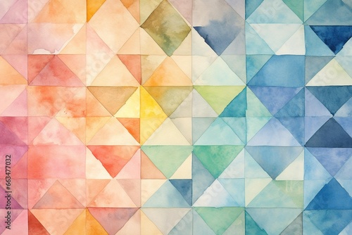 Patchwork quilt of watercolor textures arranged in a geometric pattern