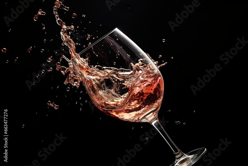 Slow-motion capture of a wine glass shattering on a black background