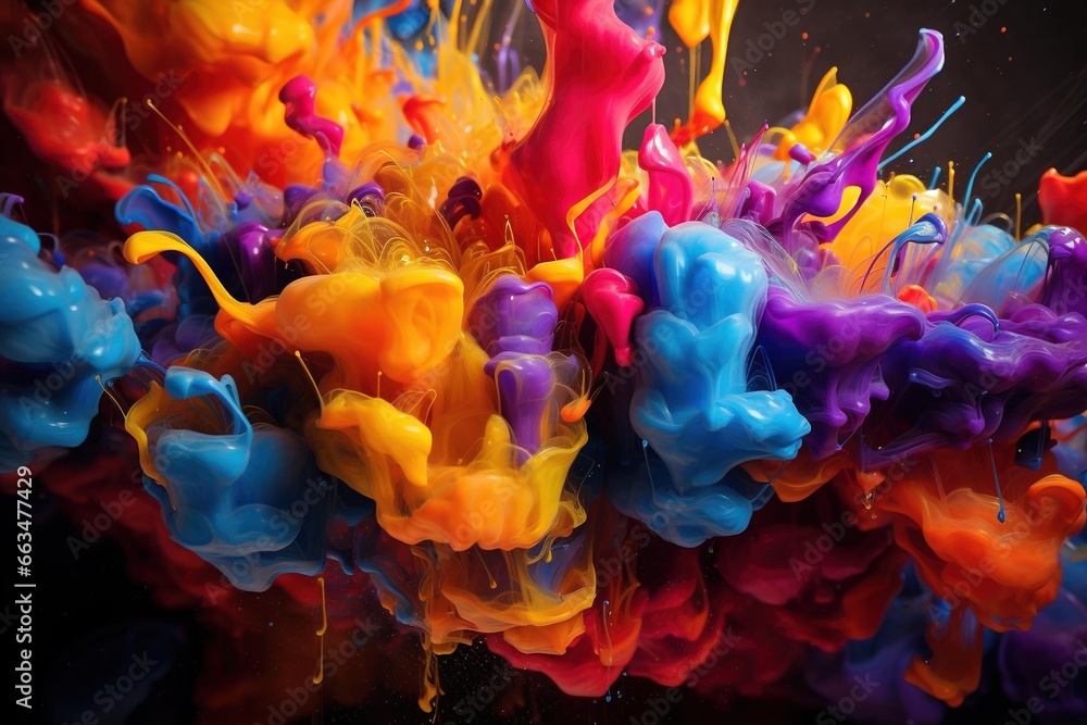 Splashes of colorful ink floating in a zero-gravity environment - obrazy, fototapety, plakaty 