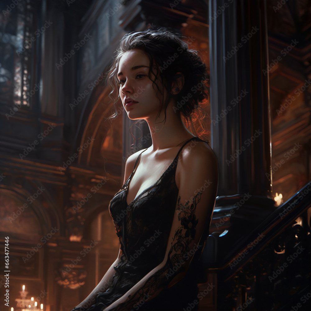 Evening Reverie in the Gothic Hall. Generative AI Evening Reverie in the Gothic Hall. Generative AI