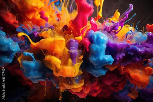 Splashes of colorful ink floating in a zero-gravity environment