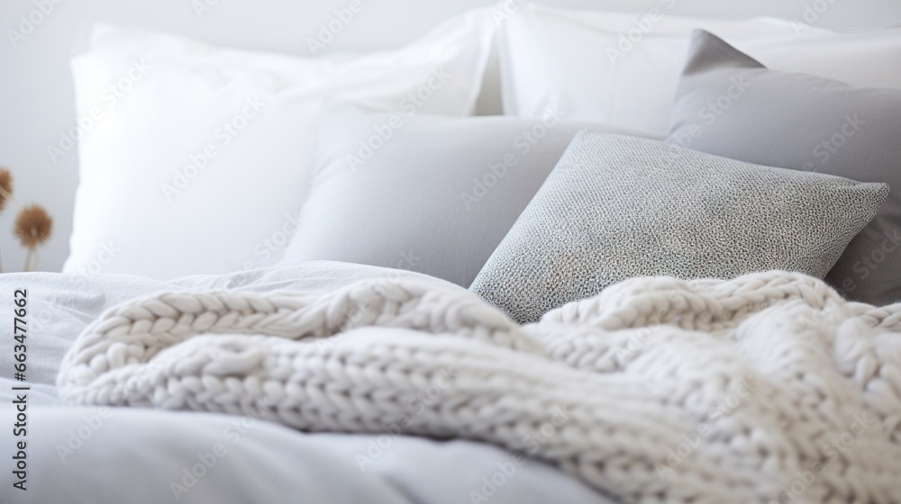 a bed with a blanket and pillows on top of it. generative ai a bed with a blanket and pillows on top of it. generative ai