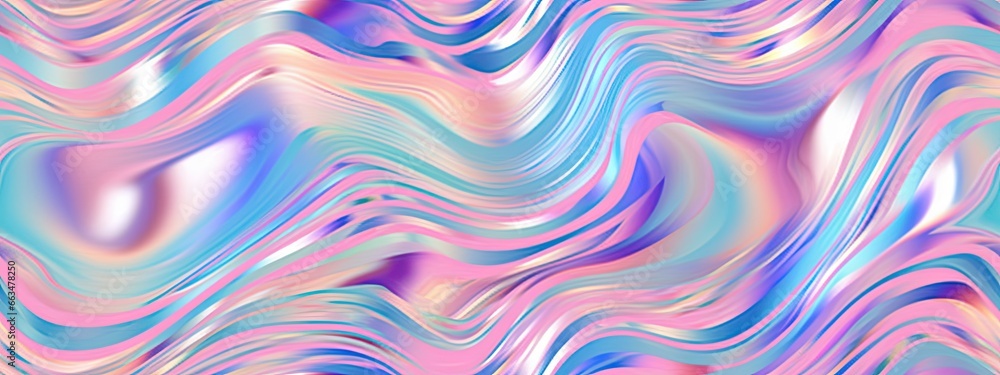 Seamless 80s holographic pink and blue frosted molten plastic jelly waves background texture. Trendy iridescent abstract neon webpunk or vaporwave aesthetic surreal wavy marble pattern