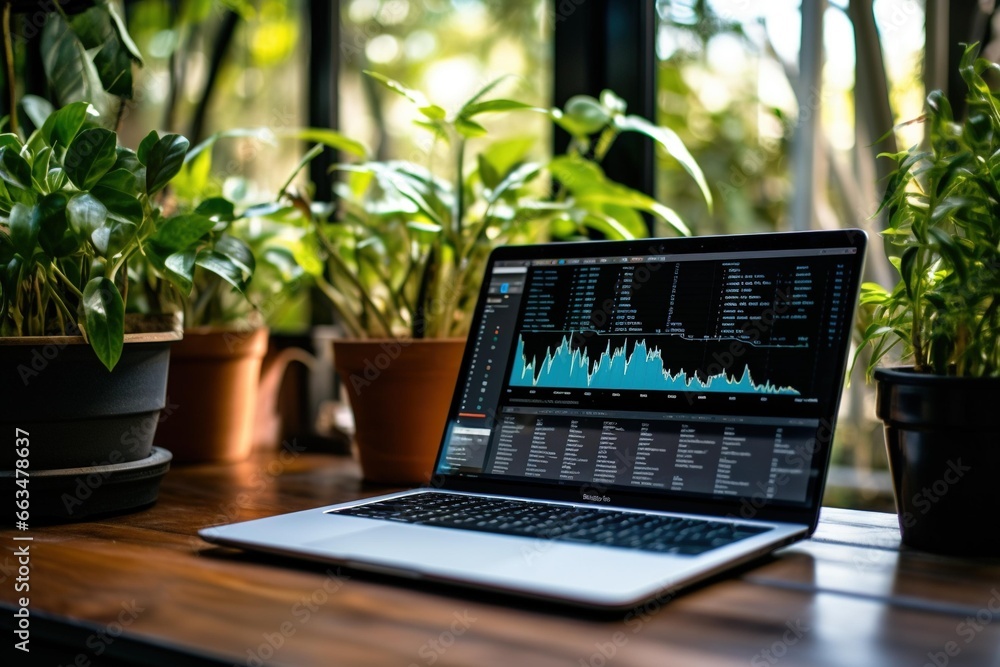 An open laptop with code on the screen next to a potted plant An open laptop with code on the screen next to a potted plant