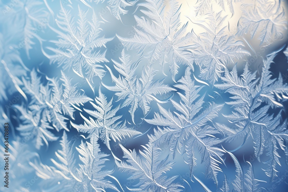 Close-up of intricate frost patterns on a window during winter Close-up of intricate frost patterns on a window during winter