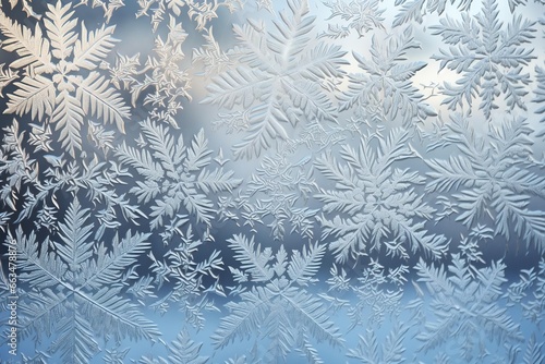 Close-up of intricate frost patterns on a window during winter