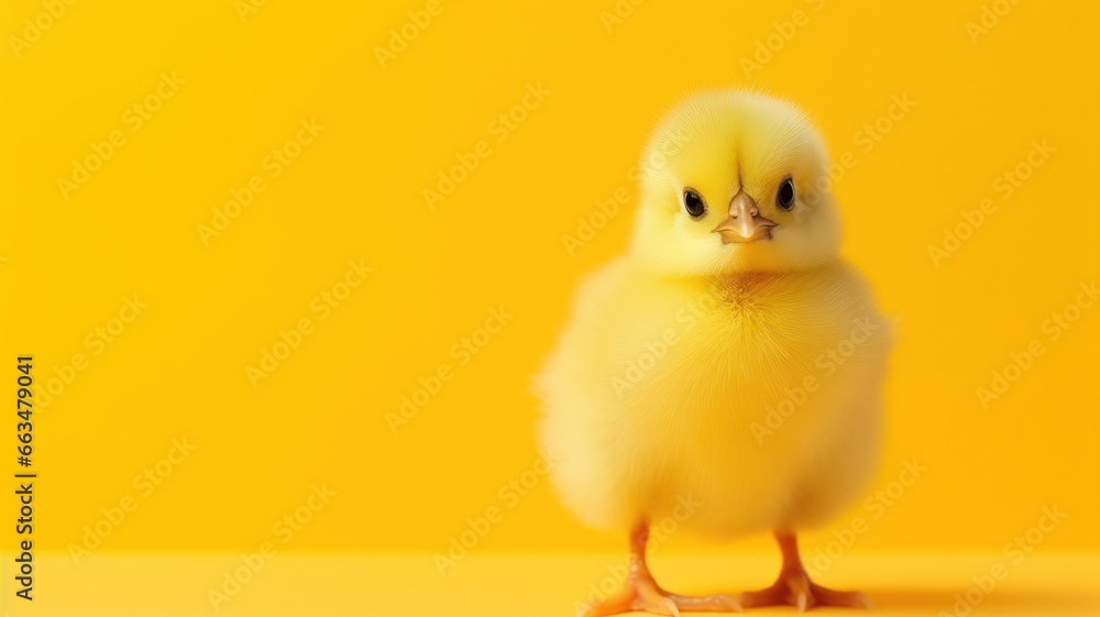 Single Small Chicken on Yellow Background Single Small Chicken on Yellow Background